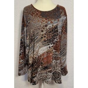 Susan Graver Sweater Plus Size 3X Long Sleeve Pullover Geometric Boho 1294